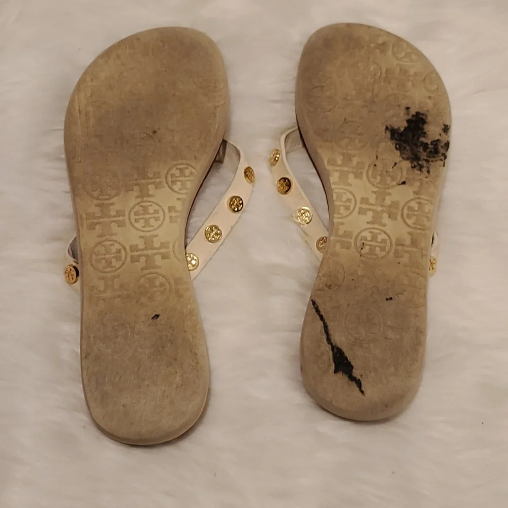 White Tory Burch Ricki Studded Flip Flops Women Size 5 ?
